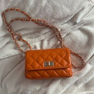 Quilted Orange Chain Crossbody Bag